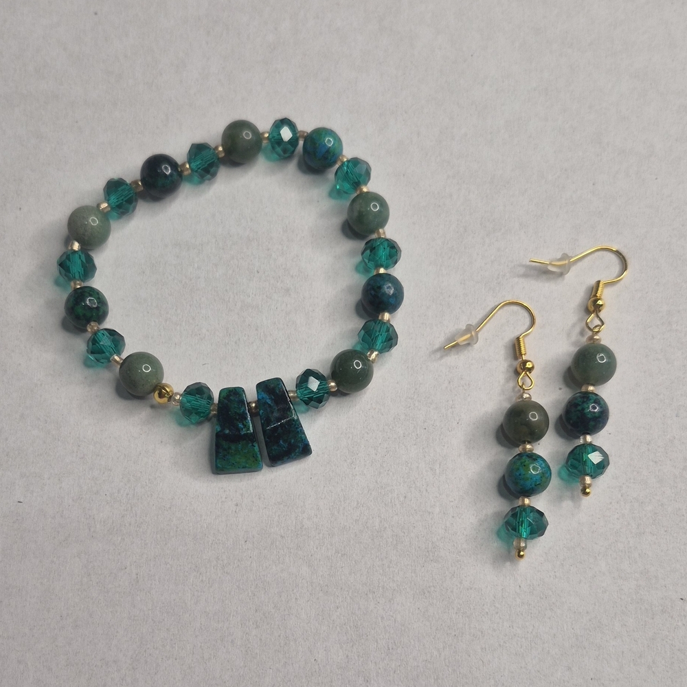 🚨Azurite-Malachite Matched Pair Cabochon Bracelet And Earrings